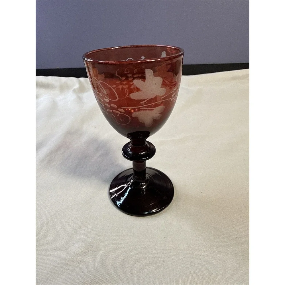 Vintage Bohemian Ruby Red Cut to Clear Cordial Glass / Aperitif Goblet